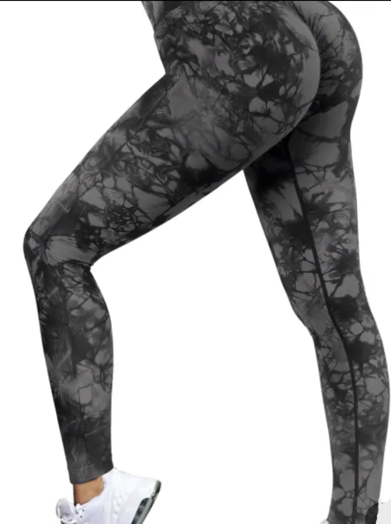 Gray Tie-Die High Waist Leggings by Ken Mitchell